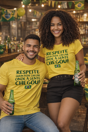 KIT COM 2 CAMISETAS CASAL RESPEITE QUEM PÔDE CHEGAR ONDE A GENTE CHEGOU!