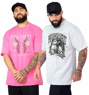 PROMOÇÃO 2 CAMISETAS OVERSIZED 100% ALGODÃO ESTAMPADAS COMBO SKU 0152