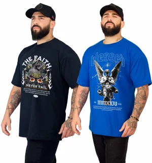 PROMOÇÃO 2 CAMISETAS OVERSIZED 100% ALGODÃO ESTAMPADAS COMBO