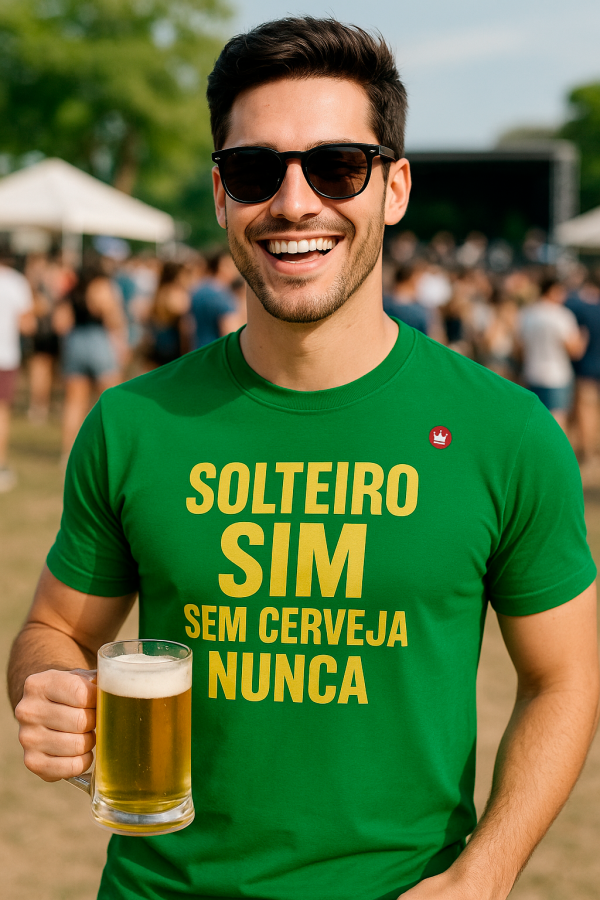 CAMISETA SOLTEIRO SIM SEM CERVEJA NUNCA