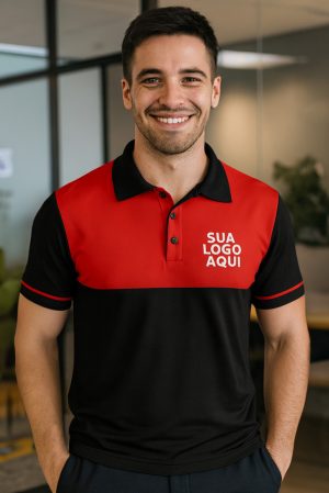CAMISA ALTA PERFORMANCE PARA EMPRESAS MODELO POLO COM RECORTES DIFERENCIADOS BORDADO O SEU LOGO – KIT 10 PÇS