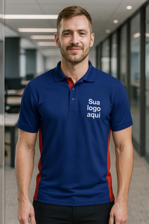 CAMISA ROYAL COM RECORTES LARANJA PARA EMPRESAS MODELO POLO COM RECORTES DIFERENCIADOS BORDADO O SEU LOGO KIT 10 PEÇAS